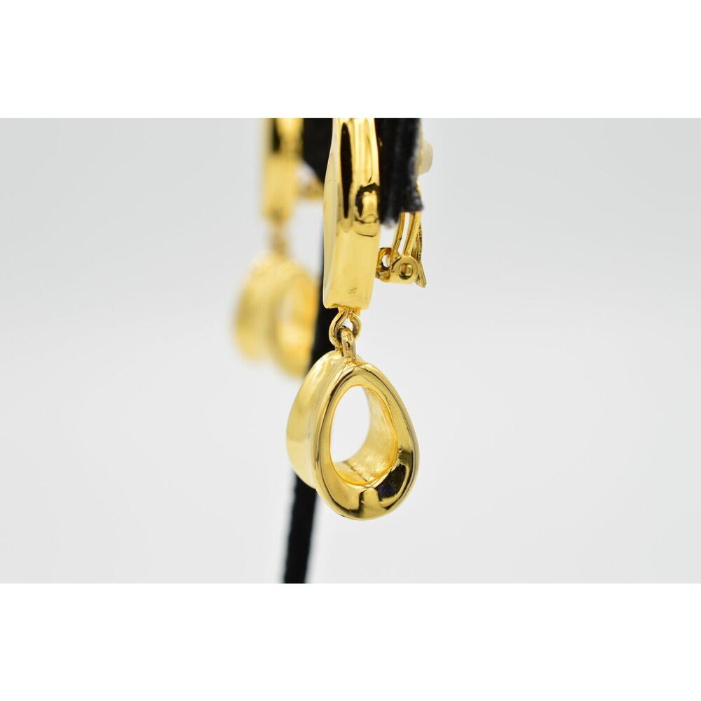 Givenchy Vintage Dangle Clip On Earrings Gold 1.5" Drop Chunky Signed 1980s 9I - Picture 7 of 11